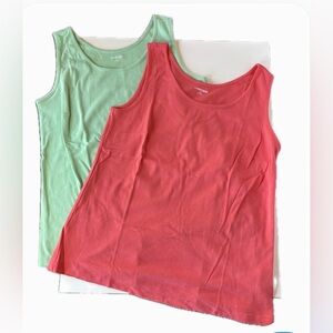 TWO! Lands’ End Sleeveless Cotton Tank Tops Bundle Coral Mint Green Size 1X